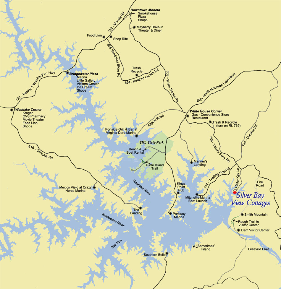 Map of Smith Mountain Lake with Attractions